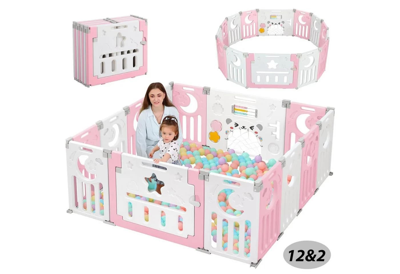 ToteBox Laufgitter Anpassungsfähiger Form mit Spielzeugboard Faltbarer laufstall (set, 14-tlg) Rosa - Bild 2