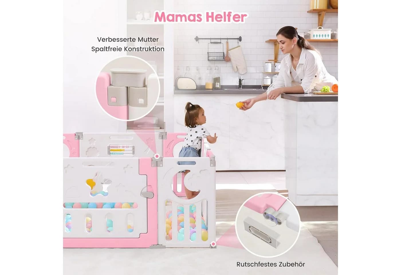 ToteBox Laufgitter Anpassungsfähiger Form mit Spielzeugboard Faltbarer laufstall (set, 14-tlg) Rosa - Bild 4