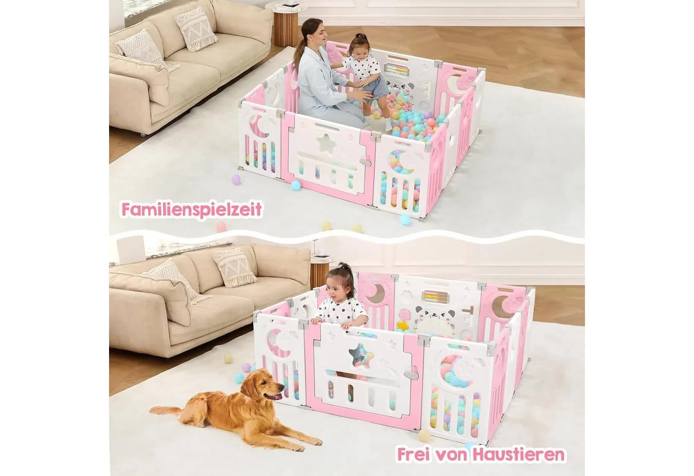 ToteBox Laufgitter Anpassungsfähiger Form mit Spielzeugboard Faltbarer laufstall (set, 14-tlg) Rosa - Bild 5