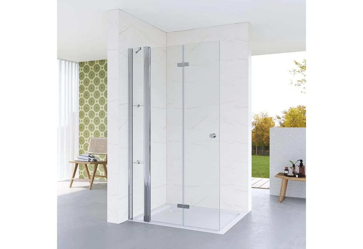 AQUABATOS Walk-in-Duschfaltwand ESG Glas 5mm mit Eckablage - Bild 2