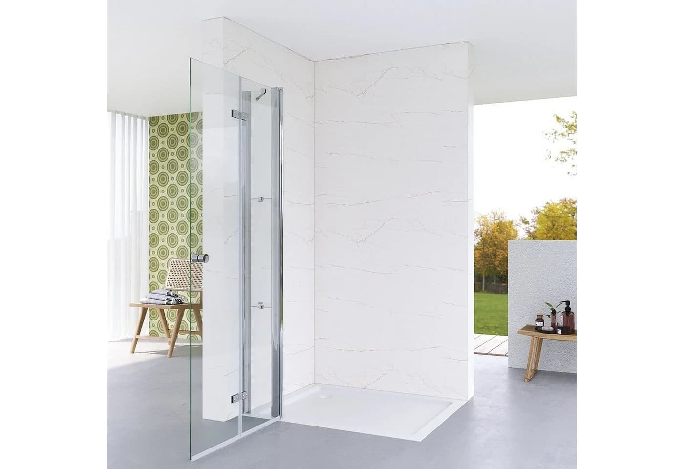 AQUABATOS Walk-in-Duschfaltwand ESG Glas 5mm mit Eckablage - Bild 3