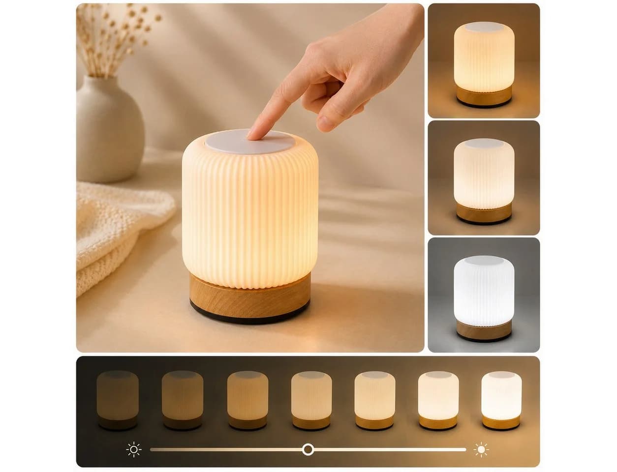 ibettertec LED Nachttischlampe Touch-Lampe Dimmbar USB Weiß - Bild 2