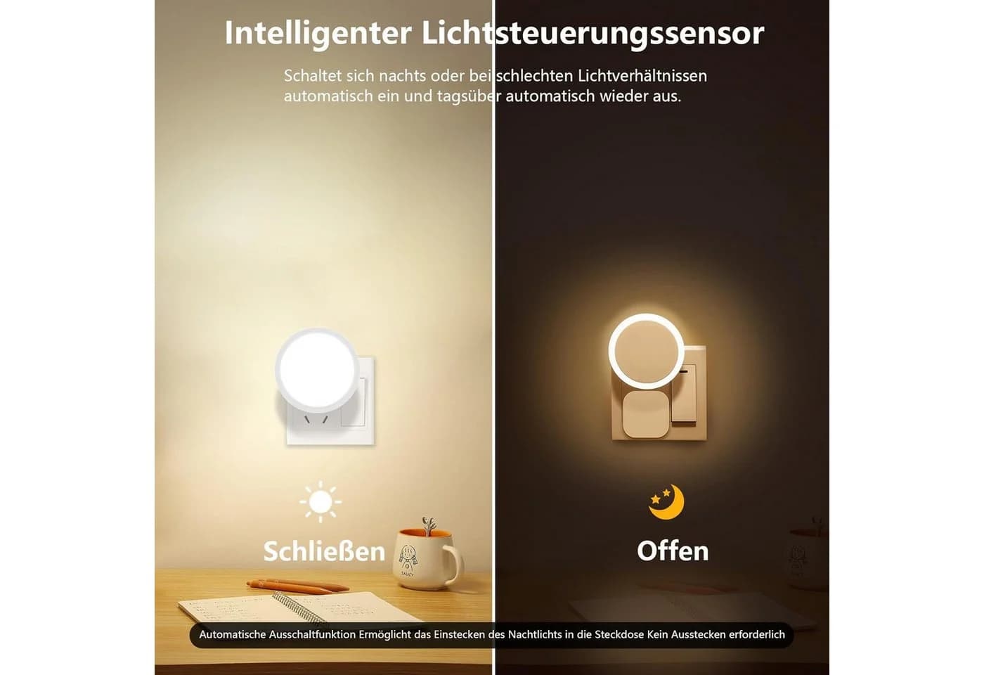 ibettertec Nachttischlampe dimmbar mit Dämmerungssensor weiß