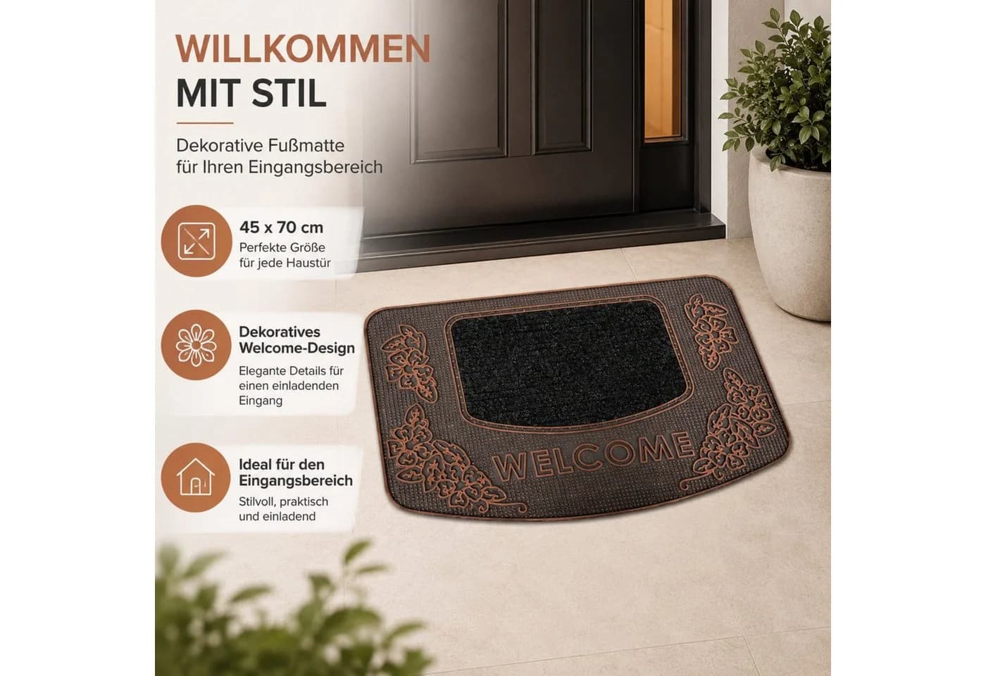ibettertec Kokos-Gummi Fußmatte halbrund Natur