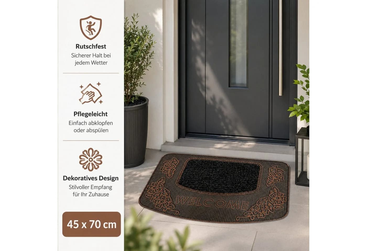 ibettertec Kokos-Gummi Fußmatte halbrund Natur - Bild 5