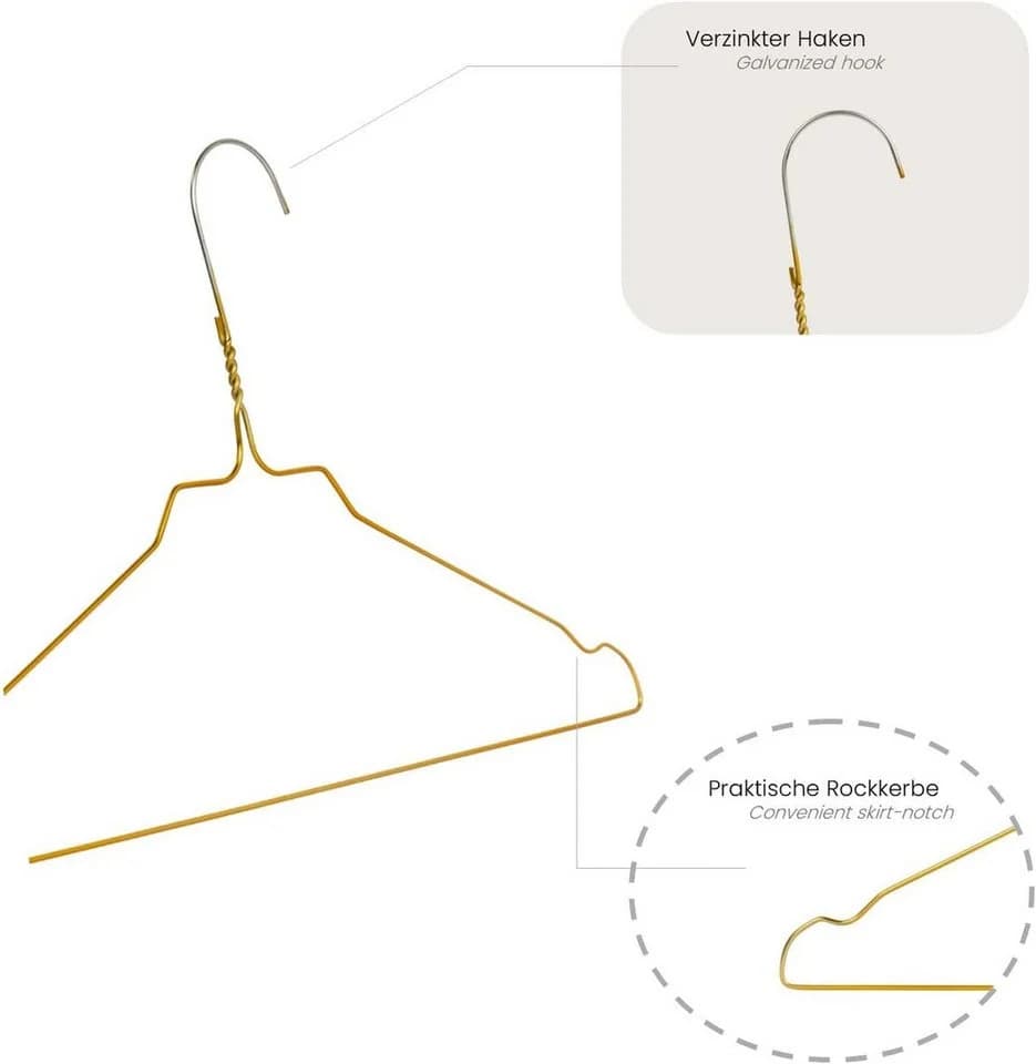 RSR Hangers Drahtkleiderbügel Metall Hemdenbügel Blusenbügel Gold, 100-tlg. - Bild 3