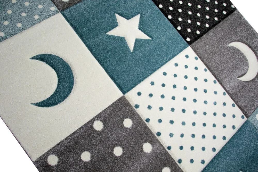 Carpetia Kinderteppich Stern Mond Blau Türkis 3D Optik
