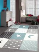 Carpetia Kinderteppich Stern Mond Blau Türkis 3D Optik Bild 2