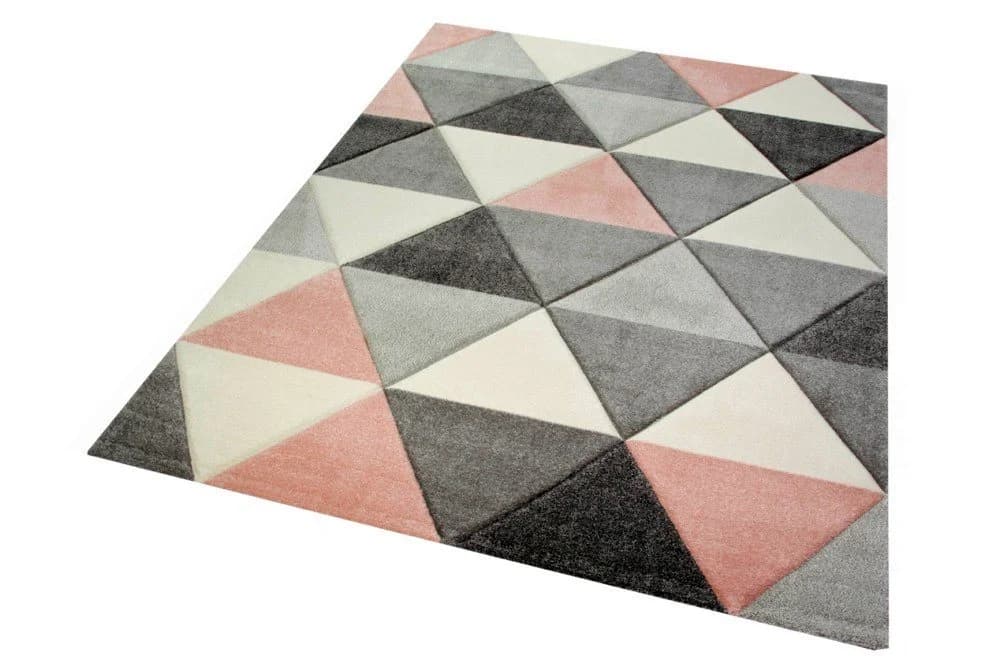 Carpetia Teppich Dreieck Rosa Grau Creme Kurzflor
