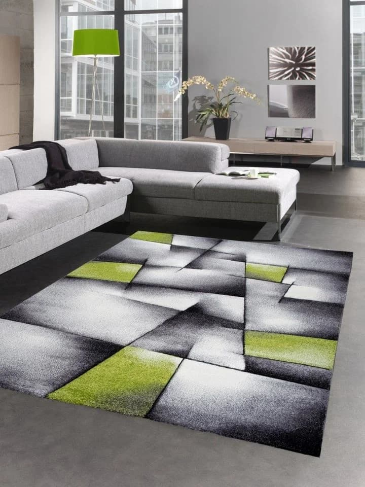 Carpetia Wohnzimmerteppich Kurzflor Abstrakt Grün Grau 13 mm - Bild 2