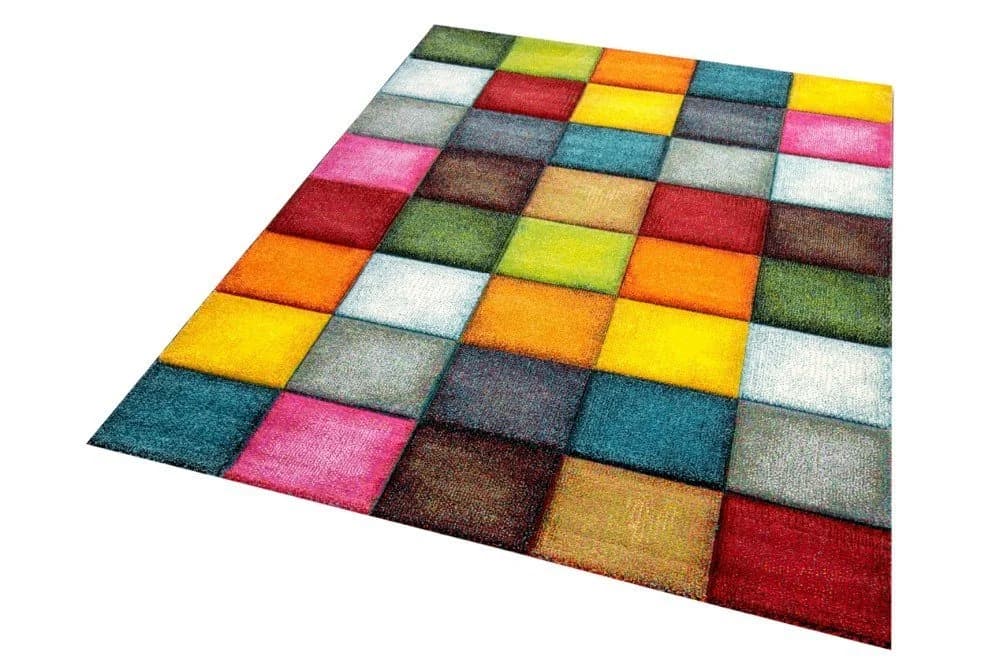 Carpetia Teppich Modern Karo Bunt Gelb Rot Blau Grün