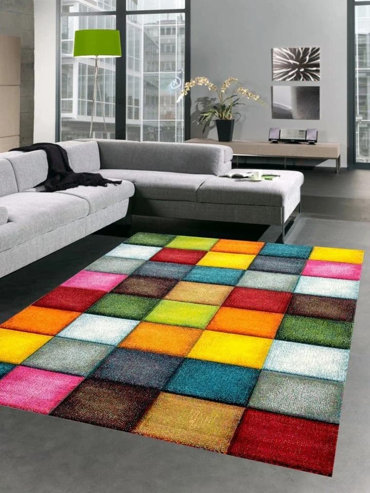 Carpetia Teppich Modern Karo Bunt Gelb Rot Blau Grün - Bild 2