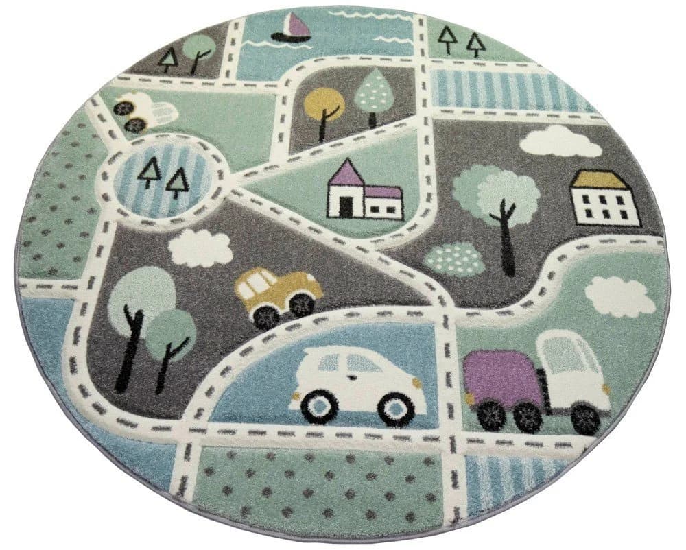 Carpetia Kinderteppich Straßenteppich Auto Blau/Grün Rund - Bild 3