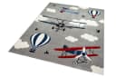Carpetia Kinderteppich Flugzeuge Doppeldecker Grau Blau Creme Bild 1