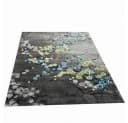 Carpetia Designer Teppich Kurzflor Blumen Grau Türkis Blau Bild 1