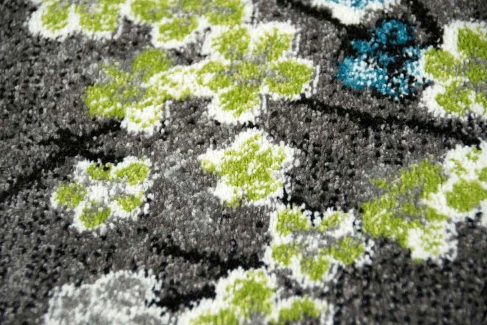 Carpetia Designer Teppich Kurzflor Blumen Grau Türkis Blau - Bild 4