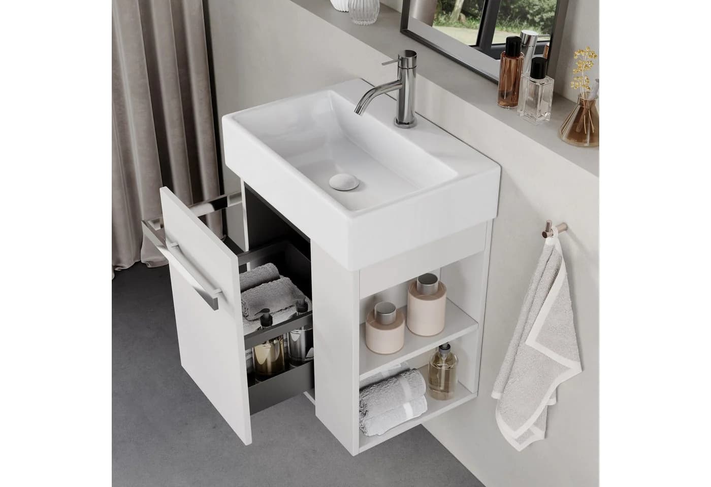 BRIDGE BENO Waschbeckenunterschrank 50 cm mit Soft-Close und Keramikwaschbecken