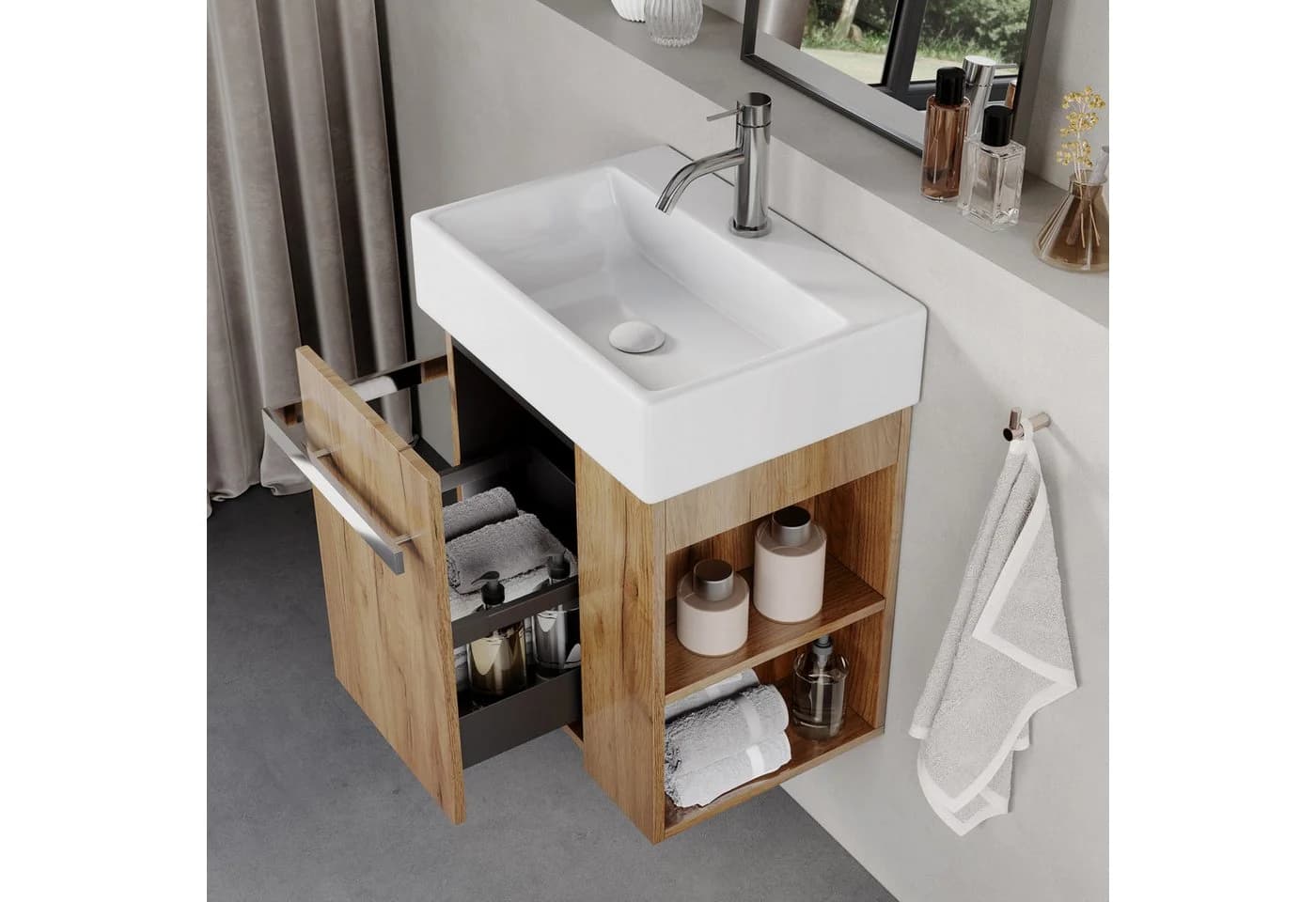 BRIDGE BENO Waschbeckenunterschrank 50 cm mit Soft-Close und Keramikbecken