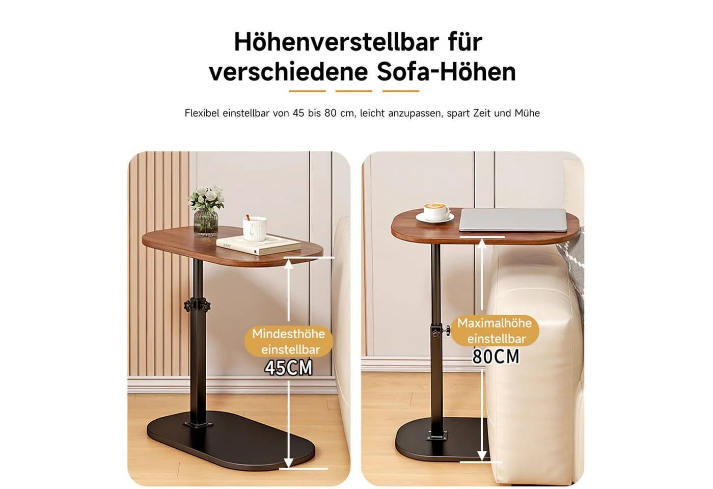 SURFOU Beistelltisch C-Form Höhenverstellbar 40-80 cm - Bild 4