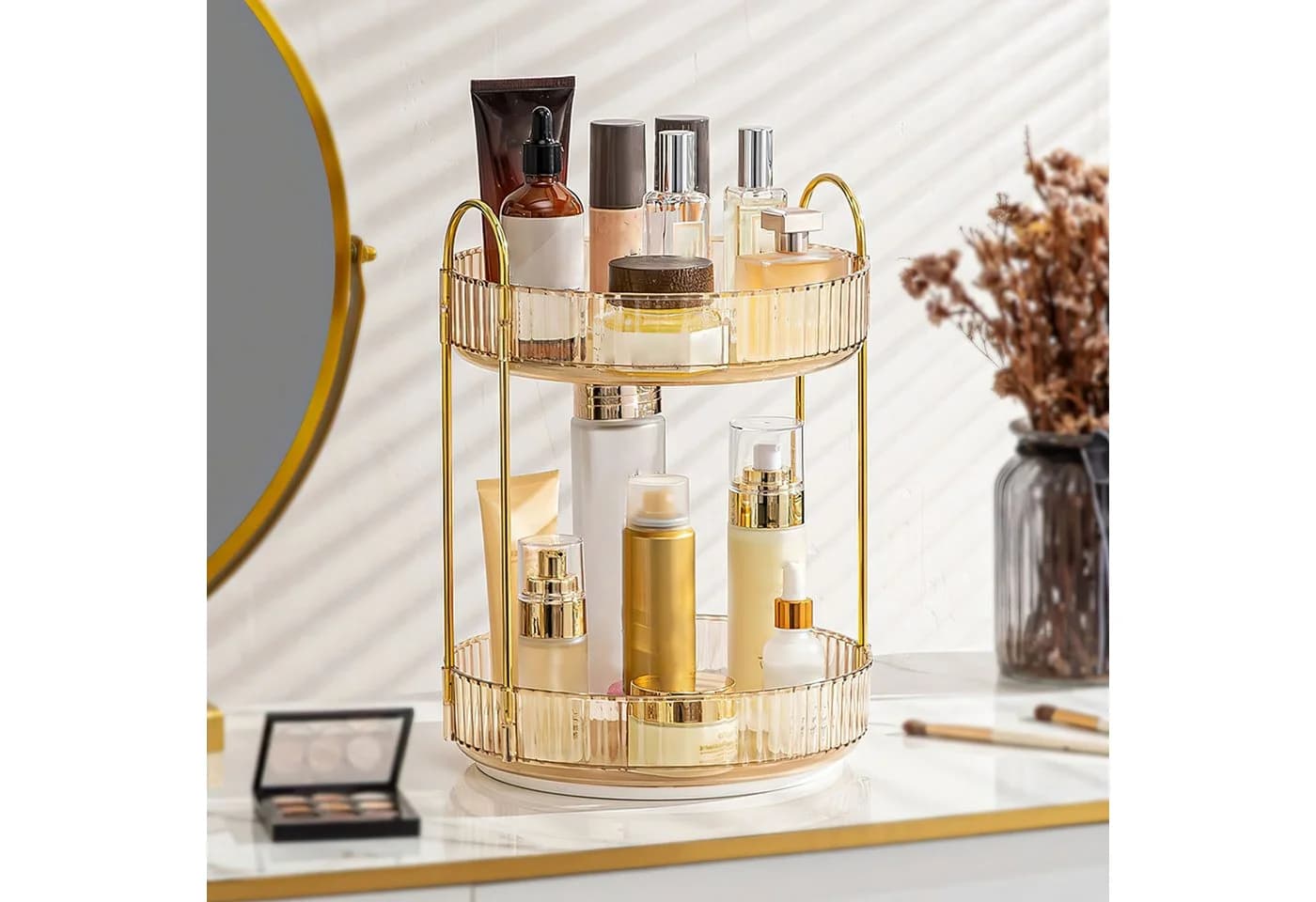 SURFOU Make Up Organizer 360° Drehbar Kosmetikaufbewahrung 2 Schichten
