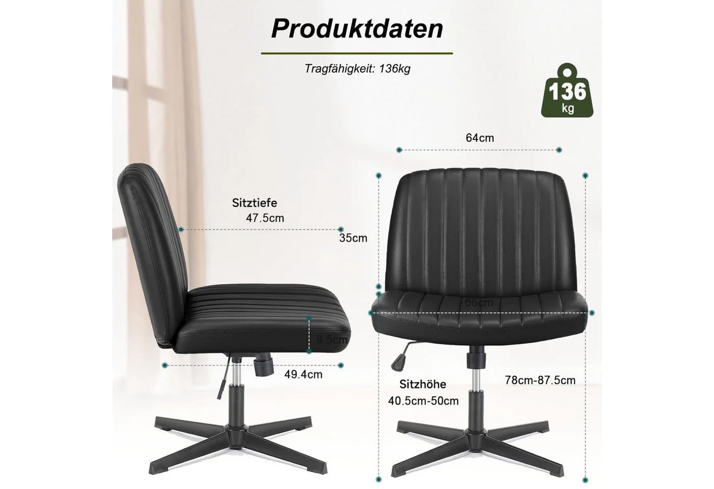 Refined Living Bürostuhl mit gekreuzten Beinen PU-Leder Schwarz