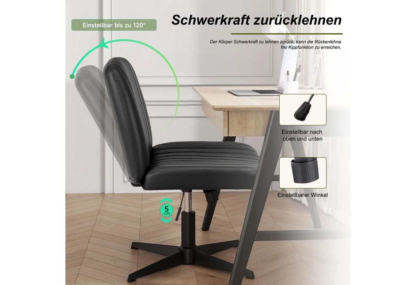 Refined Living Bürostuhl mit gekreuzten Beinen PU-Leder Schwarz - Bild 4