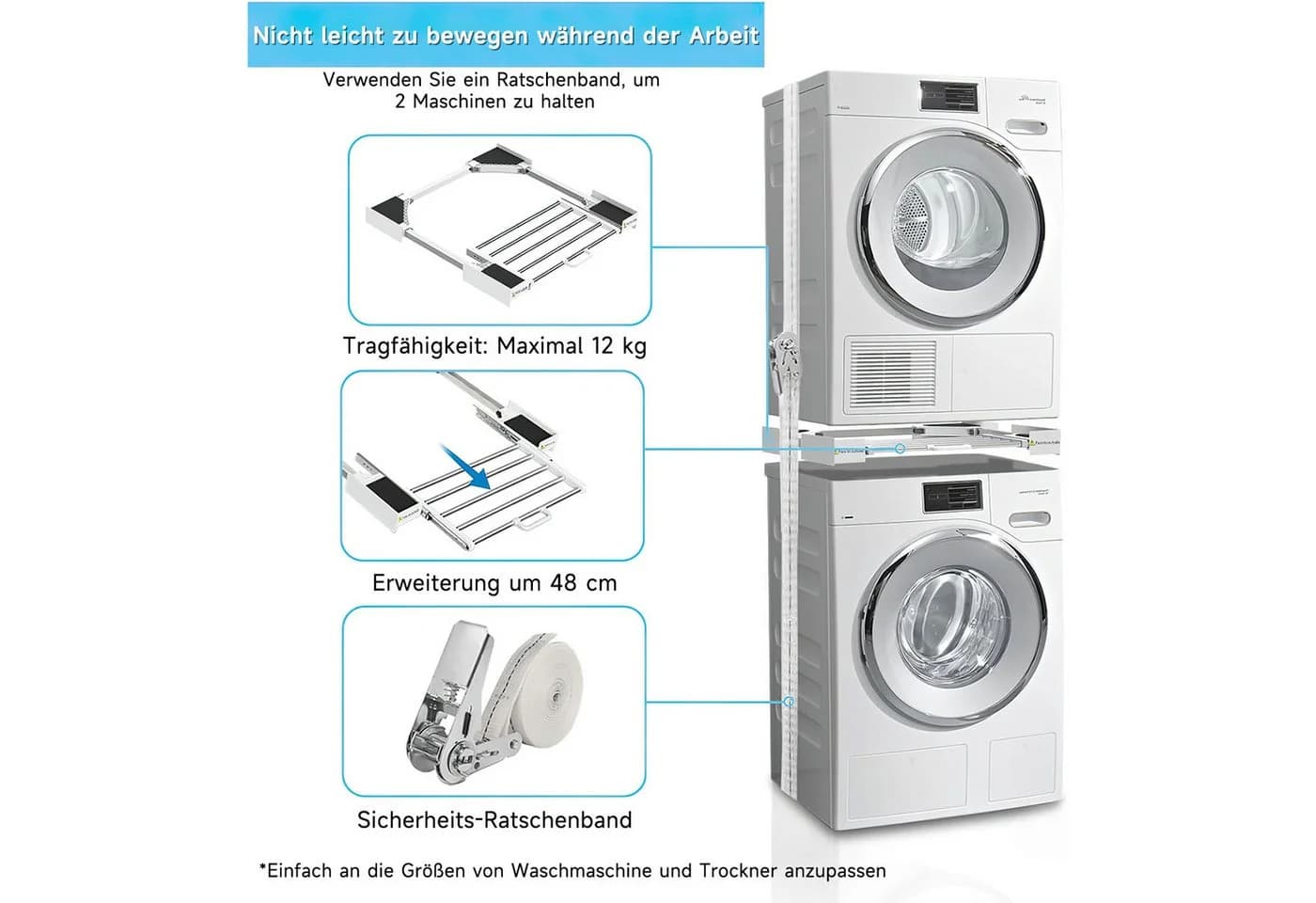 Refined Living Waschmaschinenuntergestell Universal Stahl Weiß - Bild 3