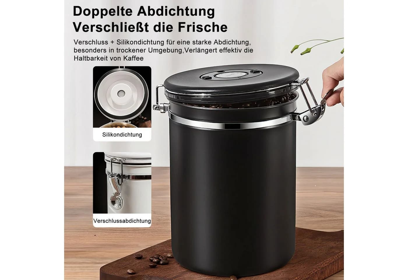 Refined Living Kaffeedose 2800 ml Luftdicht Edelstahl Schwarz - Bild 4