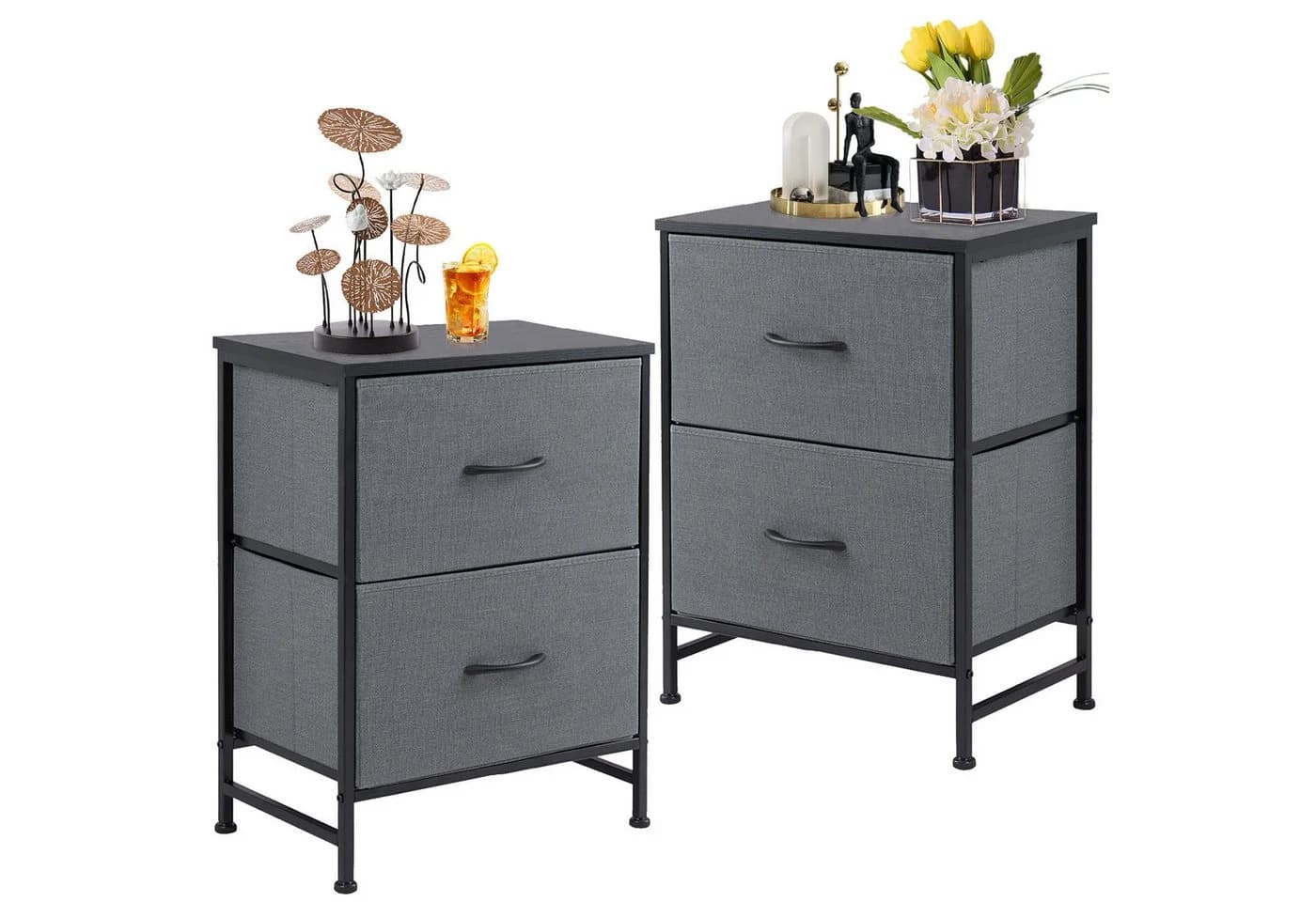 Refined Living Nachttisch 2 Schubladen Grau Metallgestell - Bild 2