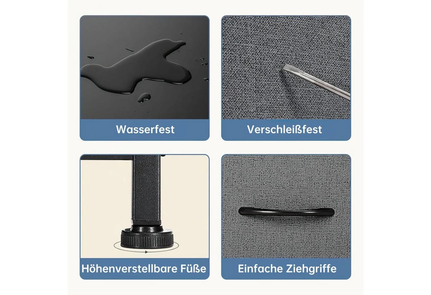 Refined Living Nachttisch 2 Schubladen Grau Metallgestell - Bild 5