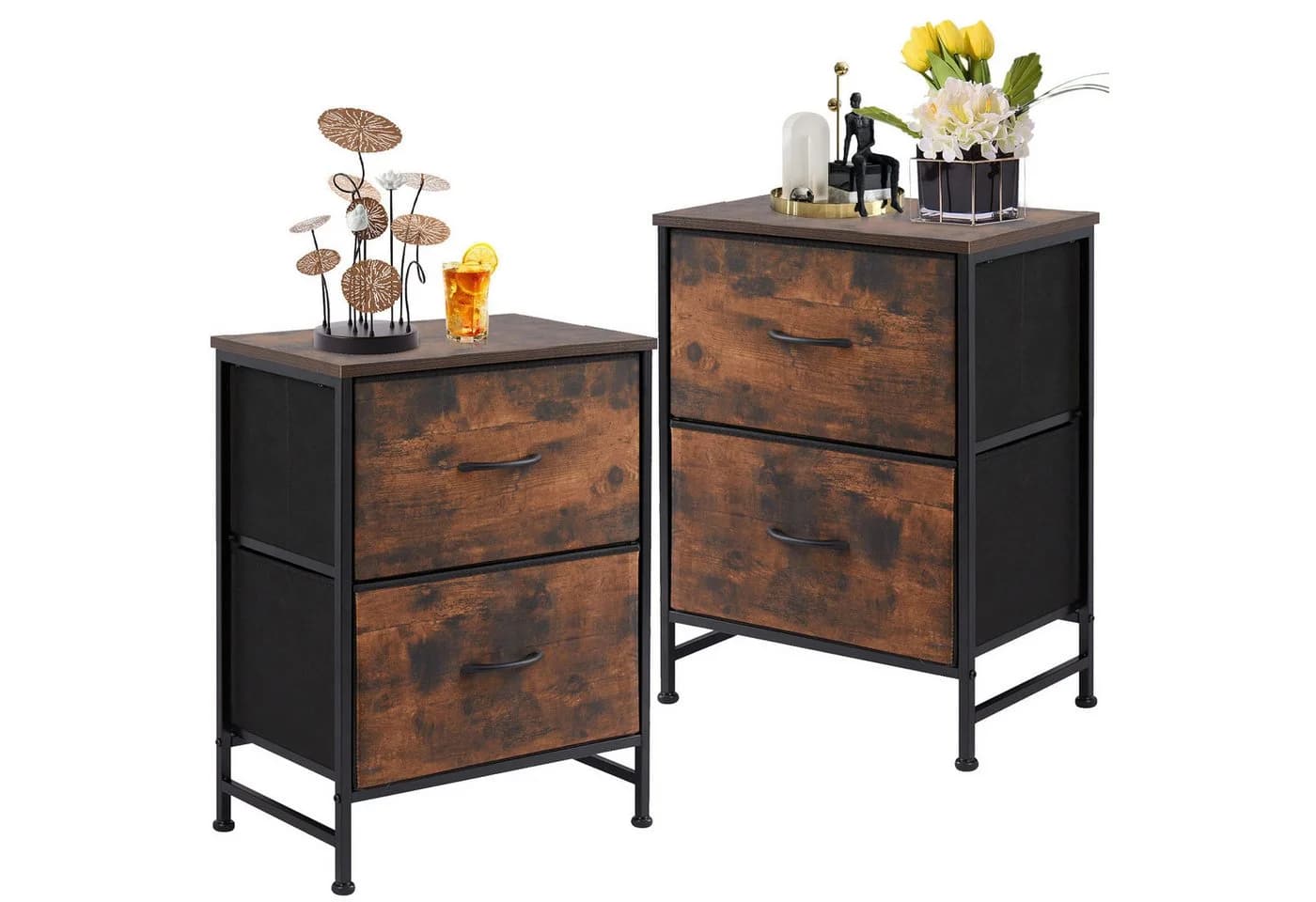 Refined Living Nachttisch 2 Schubladen Braun Metallgestell - Bild 2