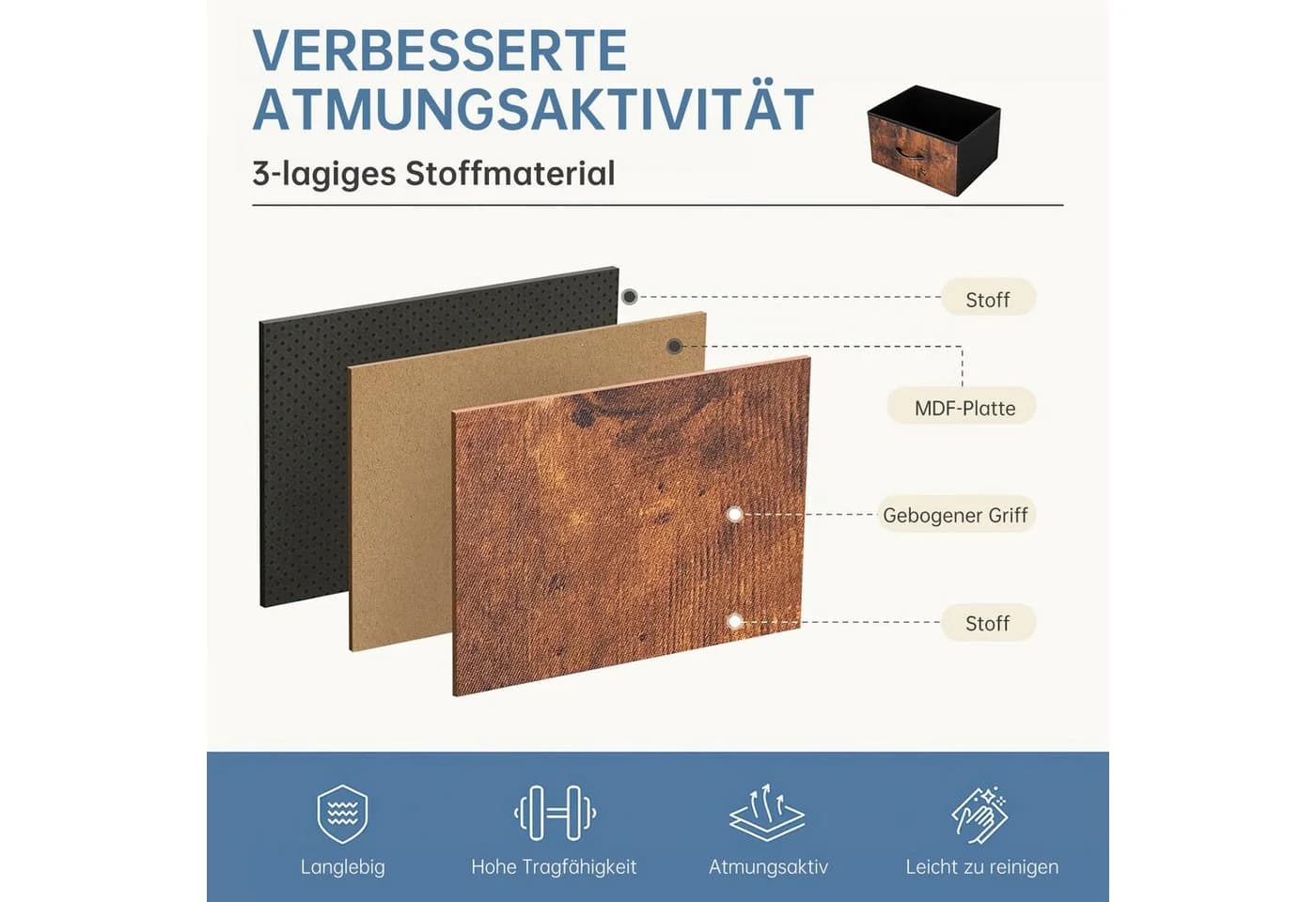 Refined Living Nachttisch 2 Schubladen Braun Metallgestell - Bild 4
