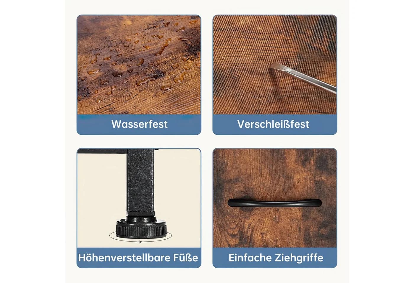 Refined Living Nachttisch 2 Schubladen Braun Metallgestell - Bild 5