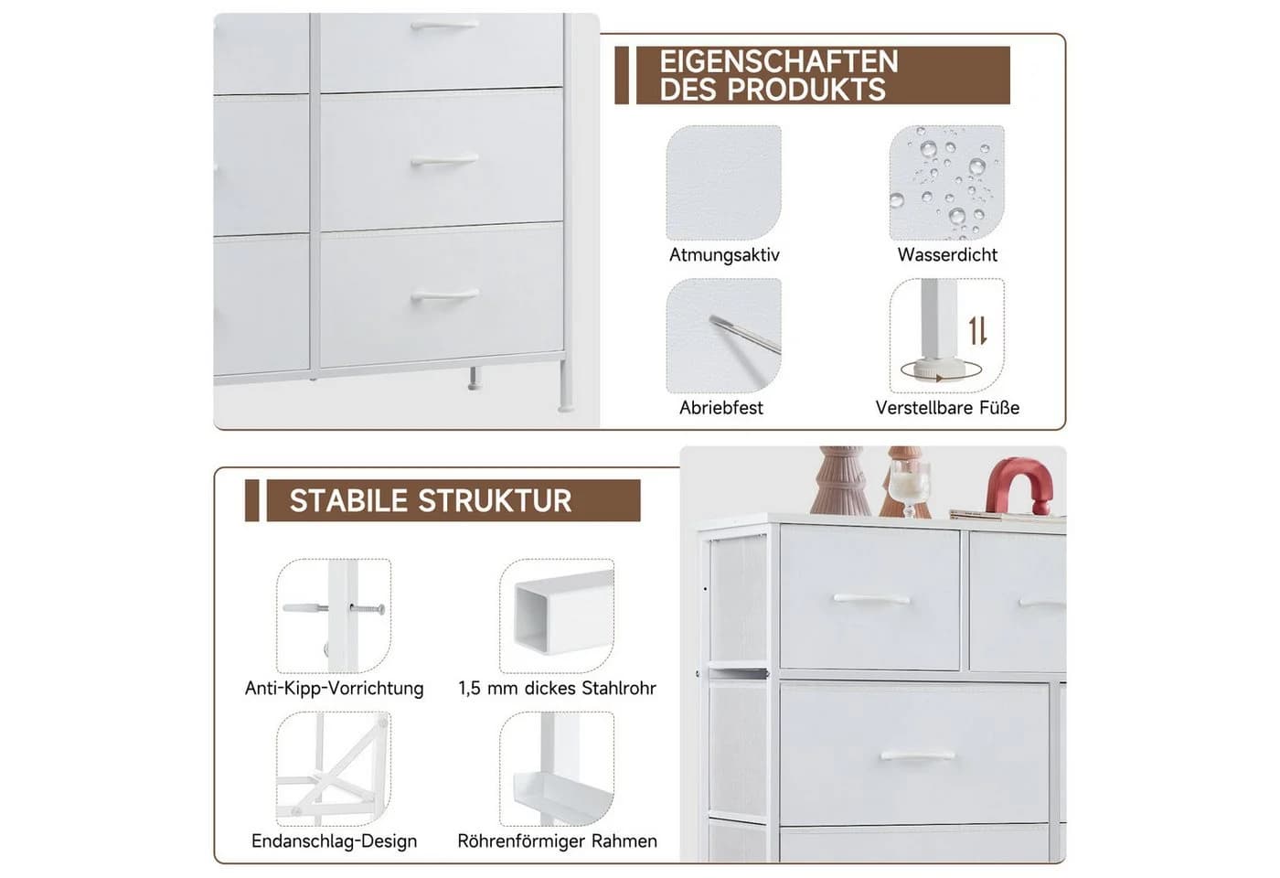 Refined Living Kommode mit 9 Schubladen Weiß Stahlrahmen - Bild 3