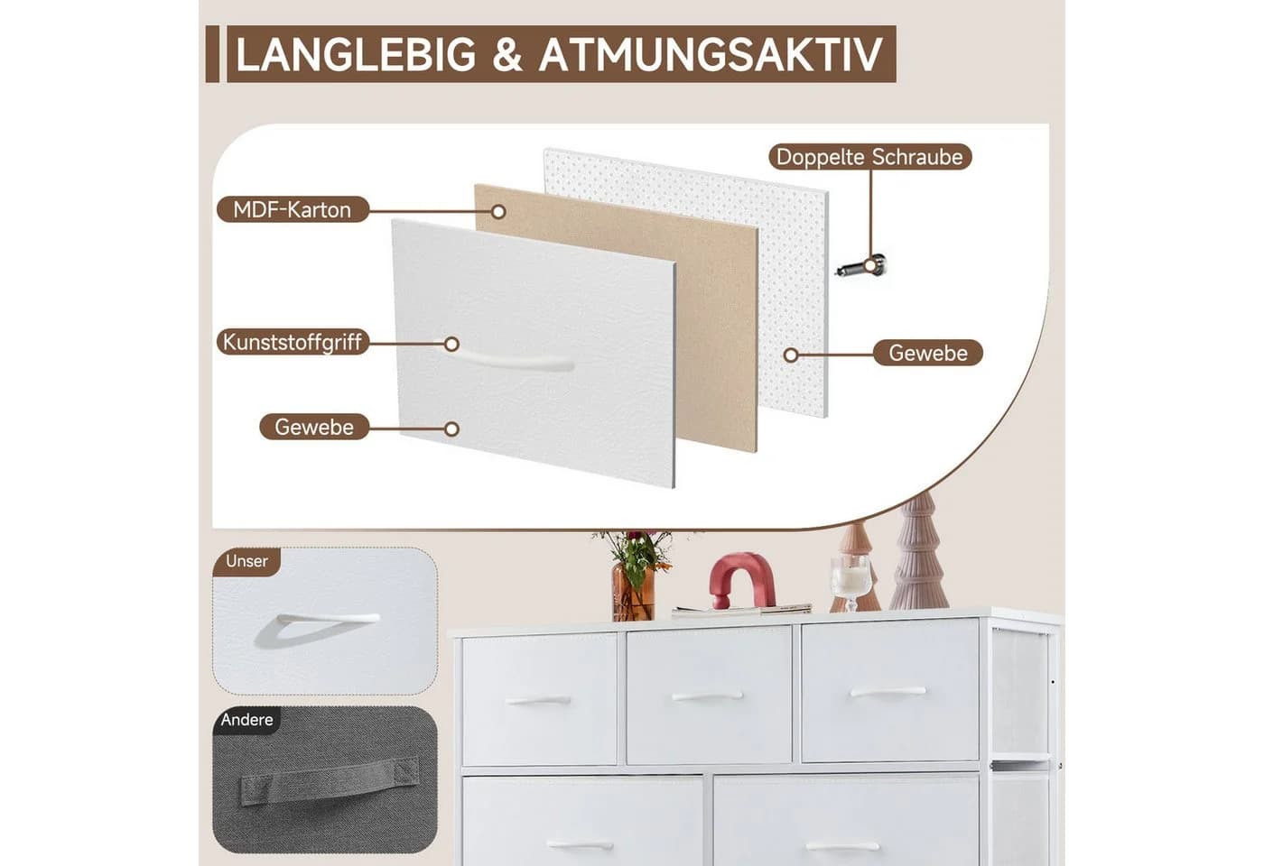 Refined Living Kommode mit 9 Schubladen Weiß Stahlrahmen - Bild 4