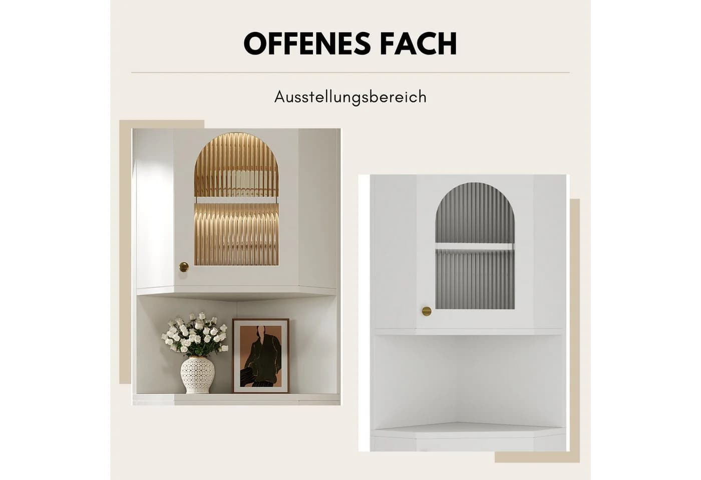 SeedWave Eckschrank Dreieckförmige Glasvitrine Weiß mit Lichtstreifen - Bild 5