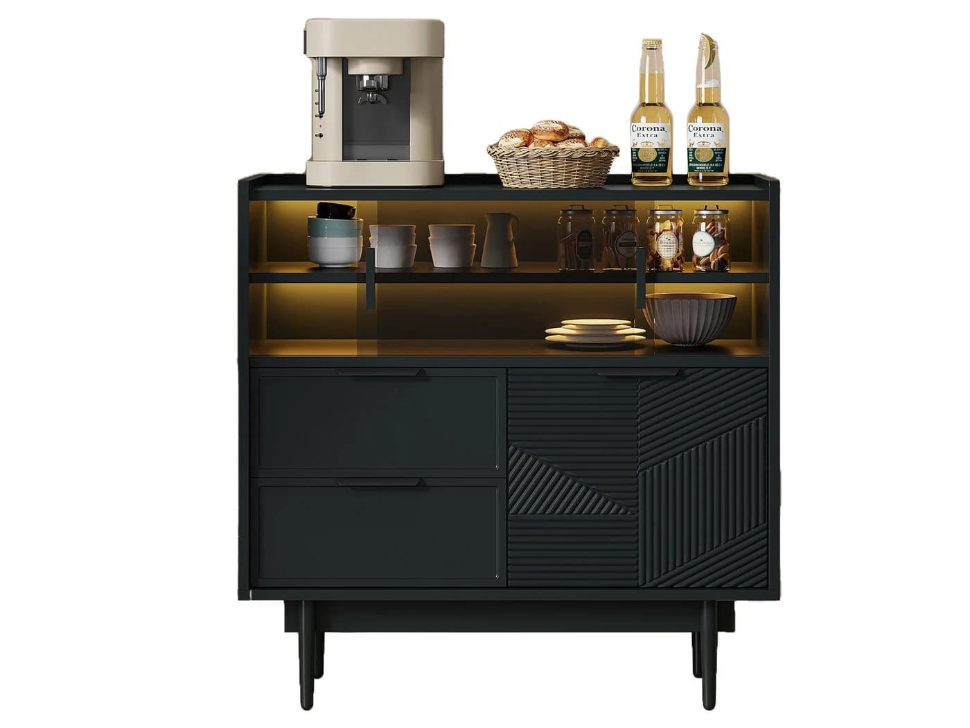 SeedWave Buffet mit LED Küchenschrank Anrichte 2 Glas-Schiebetüren - Bild 2