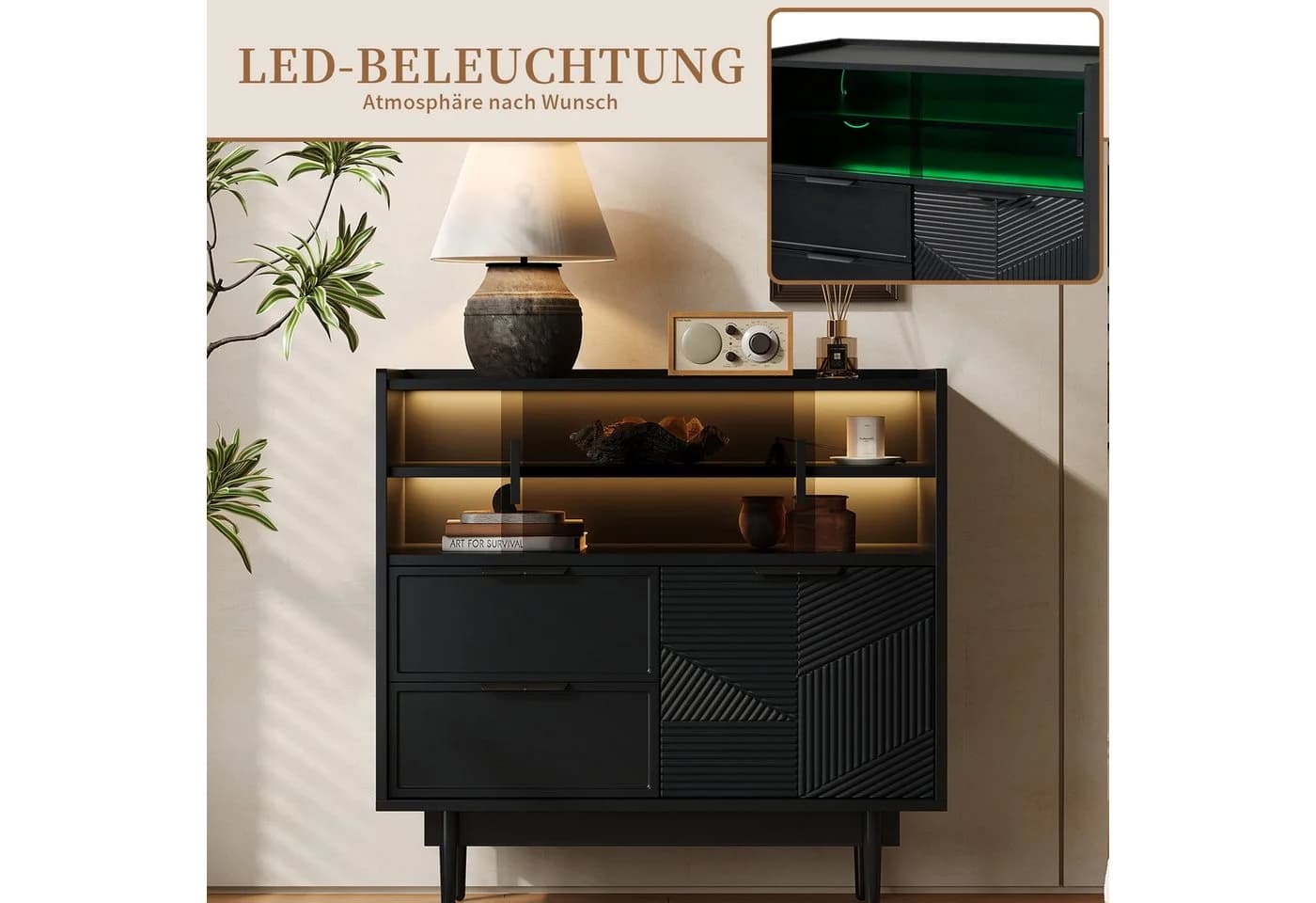 SeedWave Buffet mit LED Küchenschrank Anrichte 2 Glas-Schiebetüren - Bild 5
