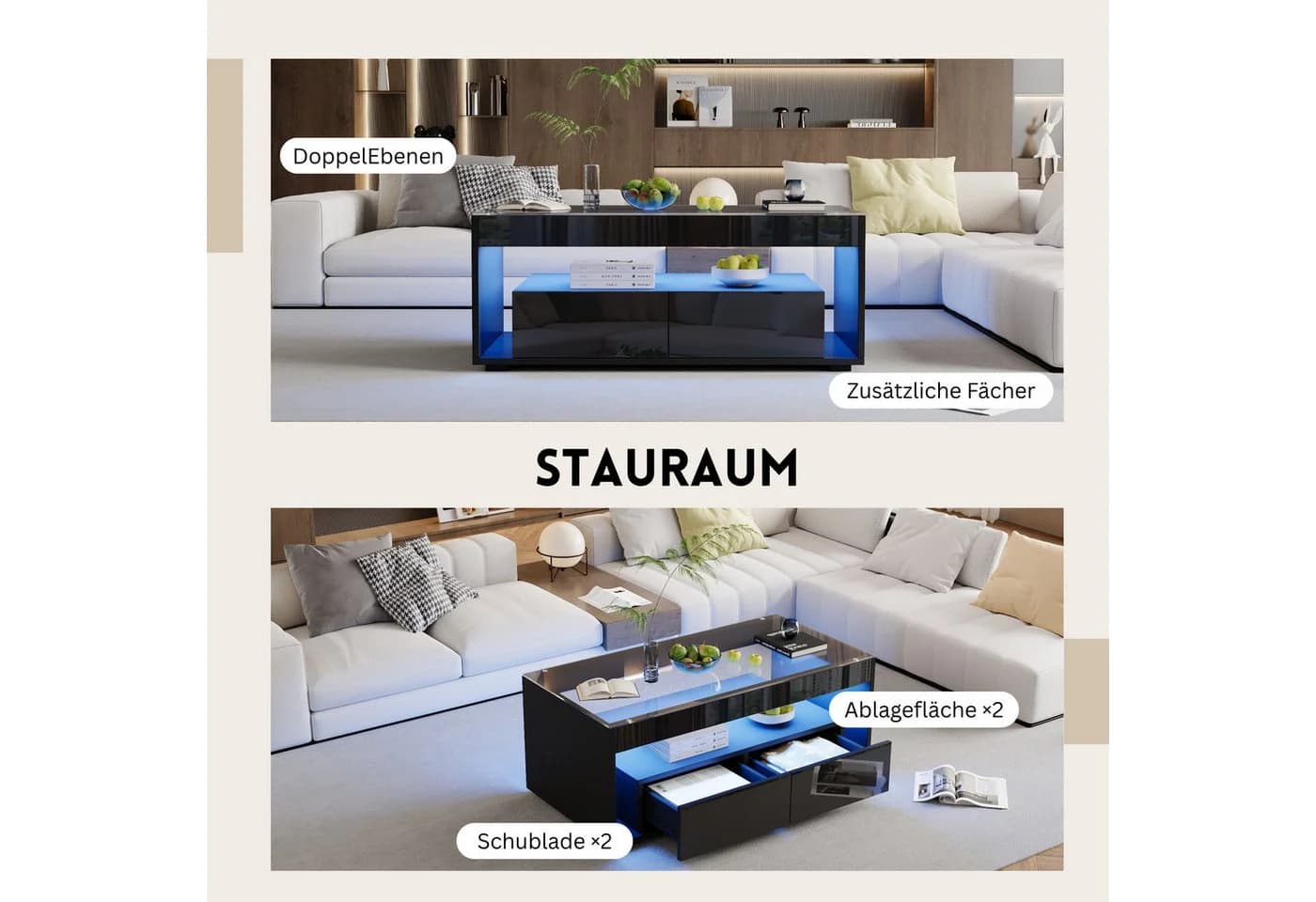 SeedWave Couchtisch Modern LED-Beleuchtung Glasplatte - Bild 4