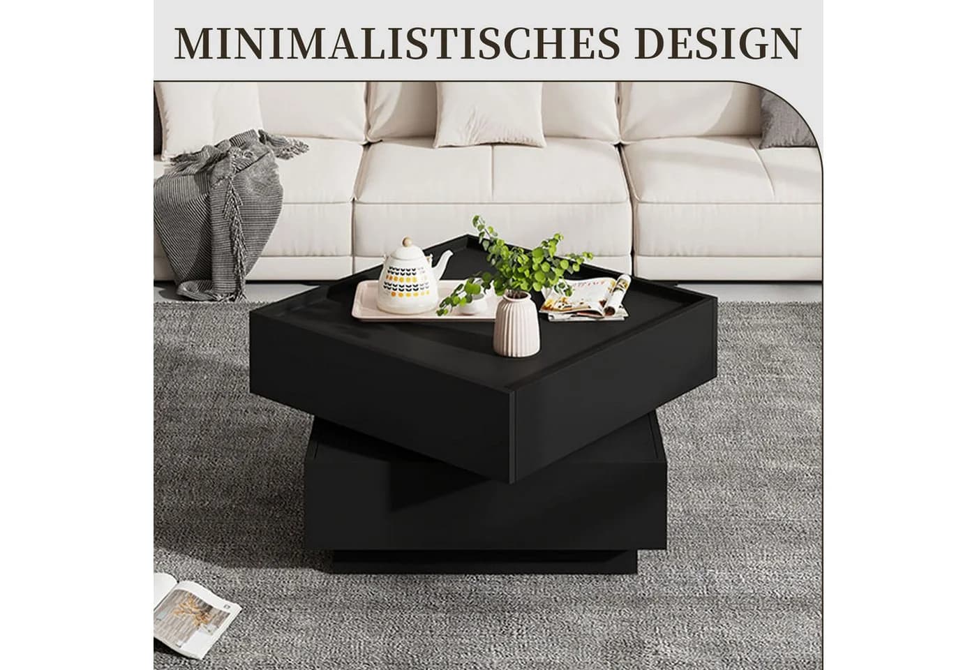SeedWave Couchtisch Sofatisch 360° Drehbar Weiß