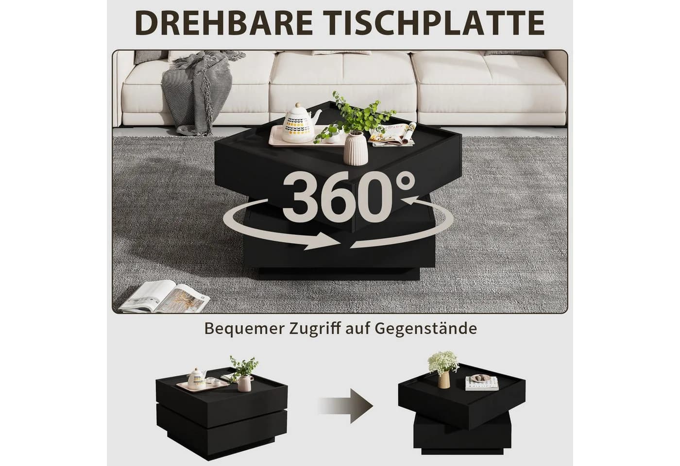 SeedWave Couchtisch Sofatisch 360° Drehbar Weiß - Bild 3