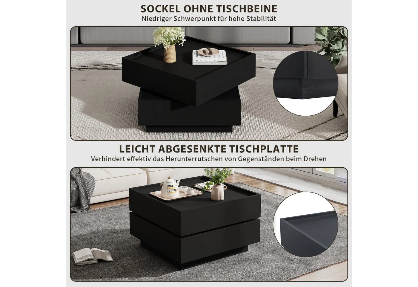 SeedWave Couchtisch Sofatisch 360° Drehbar Weiß - Bild 5