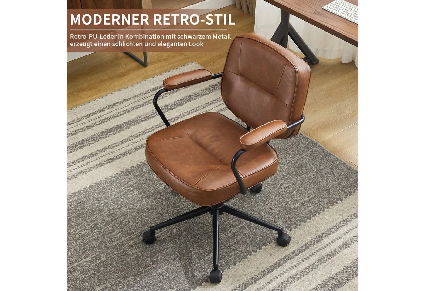 SeedWave Bürostuhl Retro Stil PU-Leder Wippfunktion 125 kg