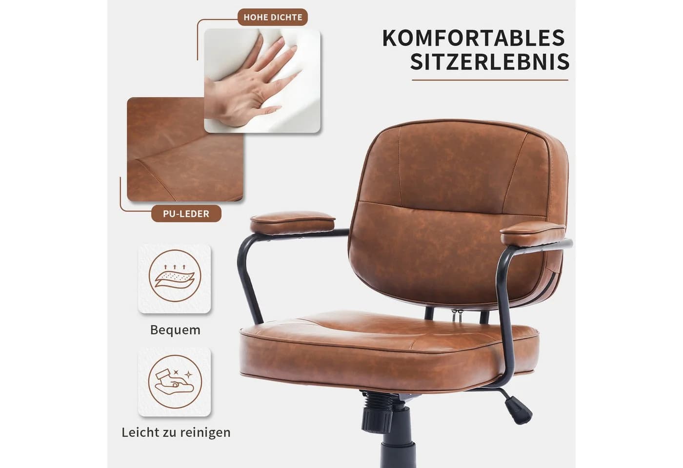 SeedWave Bürostuhl Retro Stil PU-Leder Wippfunktion 125 kg - Bild 5