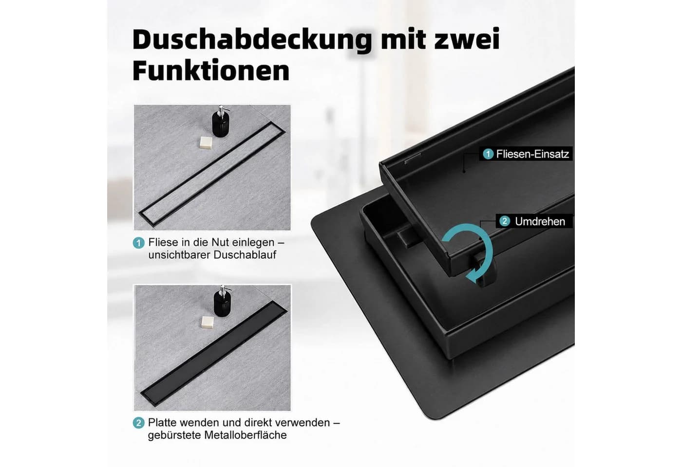 SaniteModar Duschrinne Schwarz Befliesbar Edelstahl - Bild 5