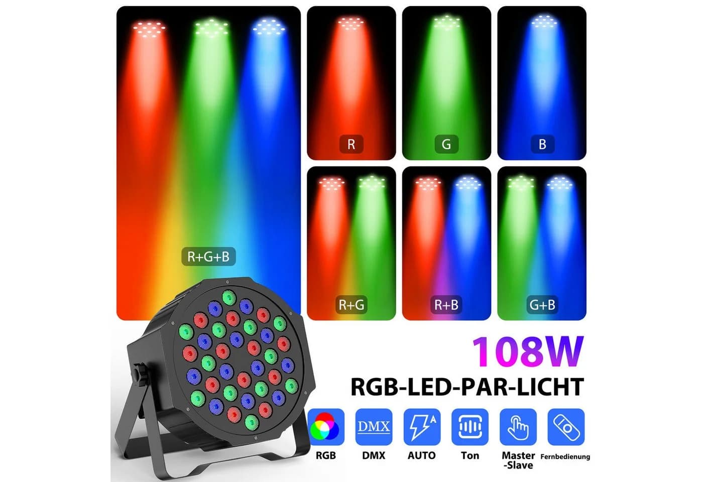 ZonQoonz Discolicht 108W LED PAR-Scheinwerfer mit Fernbedienung