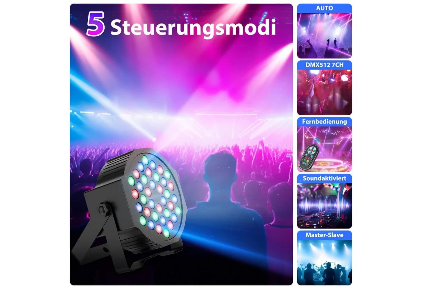 ZonQoonz Discolicht 108W LED PAR-Scheinwerfer mit Fernbedienung - Bild 5