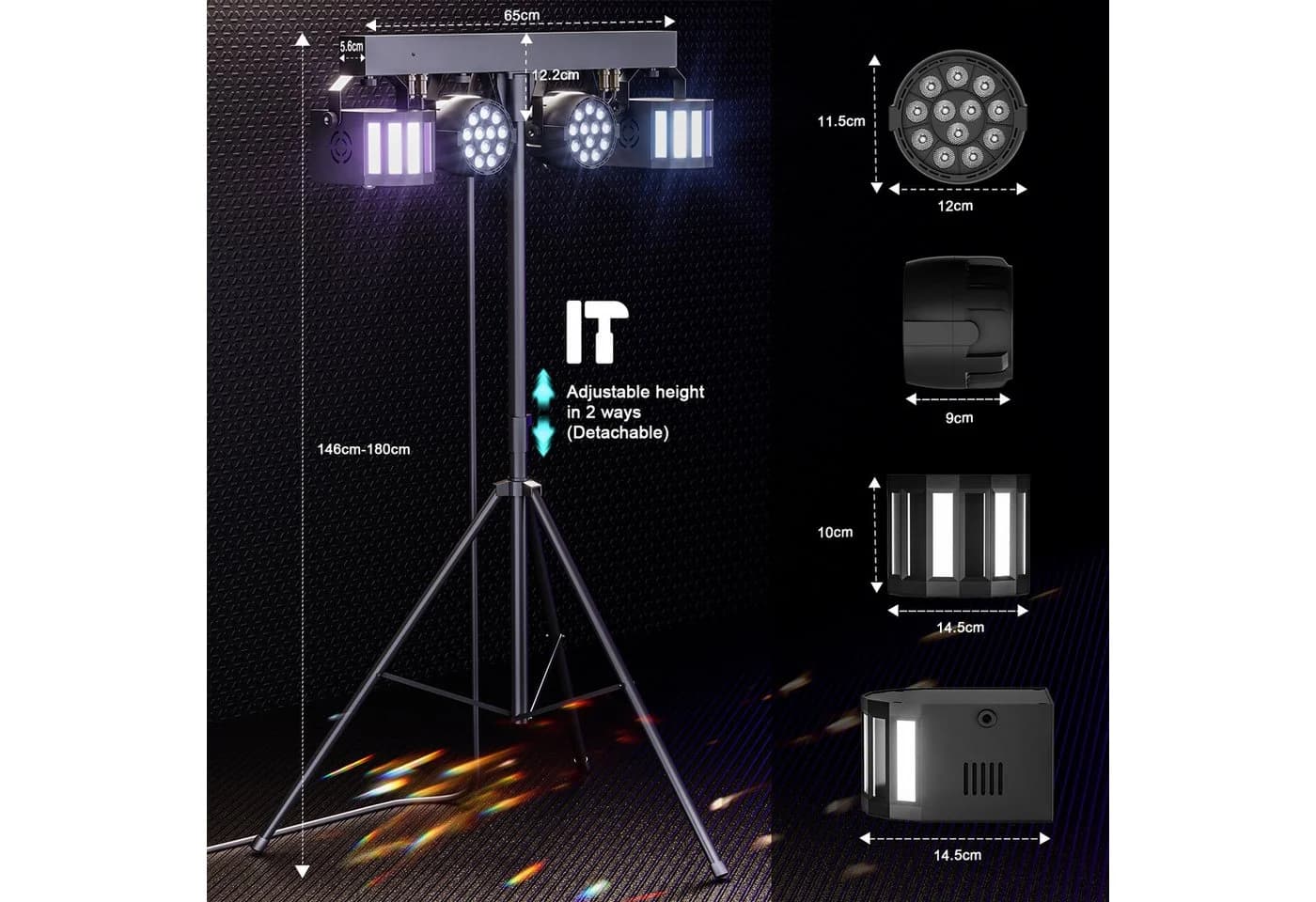 ZonQoonz Discolicht 60W LED-Lichtshow-Set Schwarz mit Halterung und Tragetasche - Bild 3