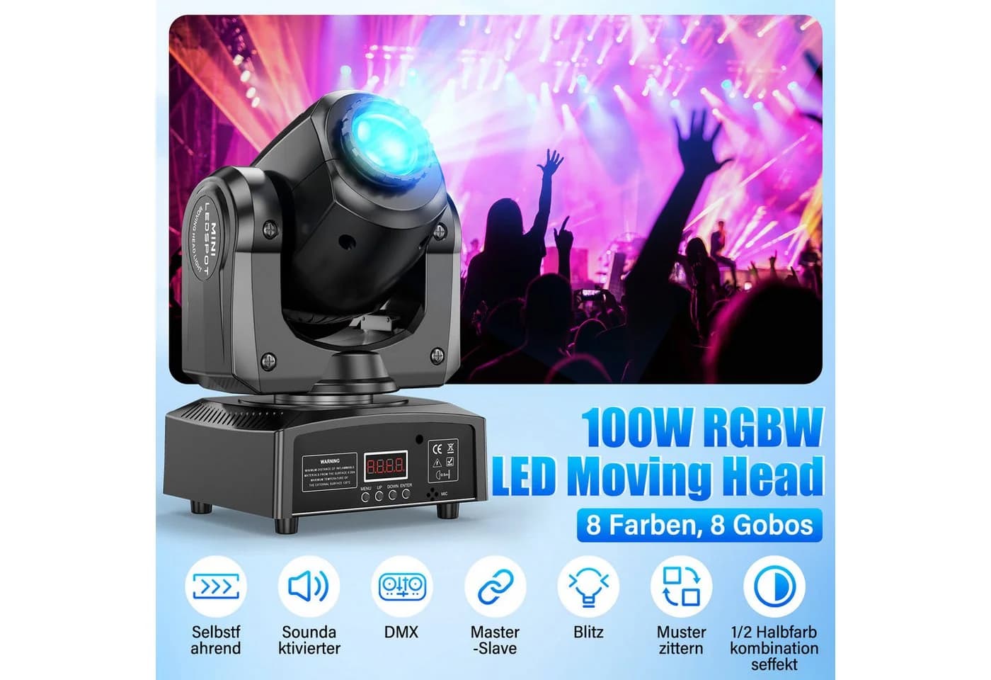 ZonQoonz Discolicht 100W Moving Head Light, Bühnenlicht Gobo Strahl für DJ Party Disco