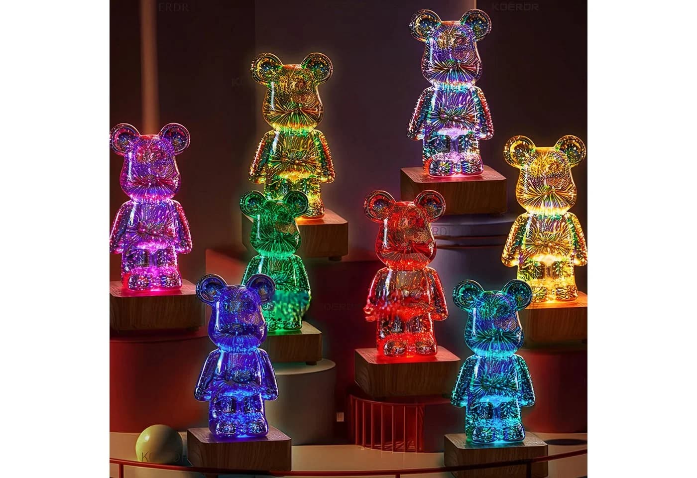 HS.SUPPLY LED Dekolicht 3D Feuerwerksbär Bärenlampe 8-Farben